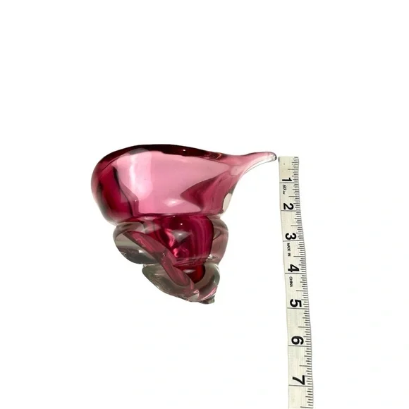 Vtg 1950s Alfredo Barbini Murano Italy Art Glass Cranberry Conch Shell Bowl 5”